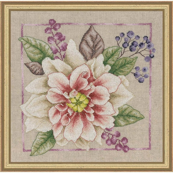 LanArte Blooming White Kit & Frame Counted Cross-Stitch Kit