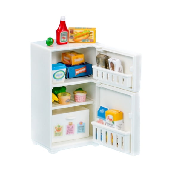 LanChuBo Mini Fridge Toy with 16PC Mini Accessories Set for Kitchen Miniature Furniture Dollhouse Set for Kitchen Ornament Party Play