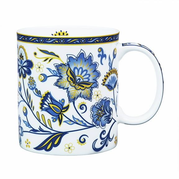 LanHong 12 oz Bone China Coffee Mug, Floral Coffee Tea Cup with Handle,  Microwave  and Dishwasher Safe Coffee Cup Gift for Friend Colleague Dad Mom