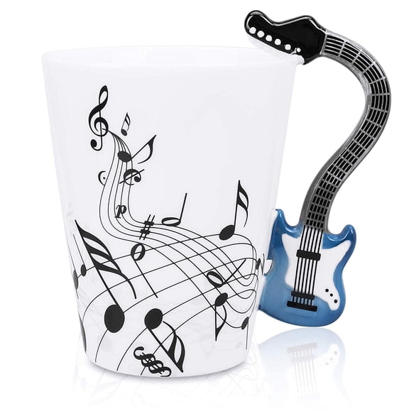 LanHong 13.5 Ounce Guitar Mug Music Note Coffee Mug Ceramic Guitar Music Cup Mug Gifts for Guitar Players Musicians(Blue)