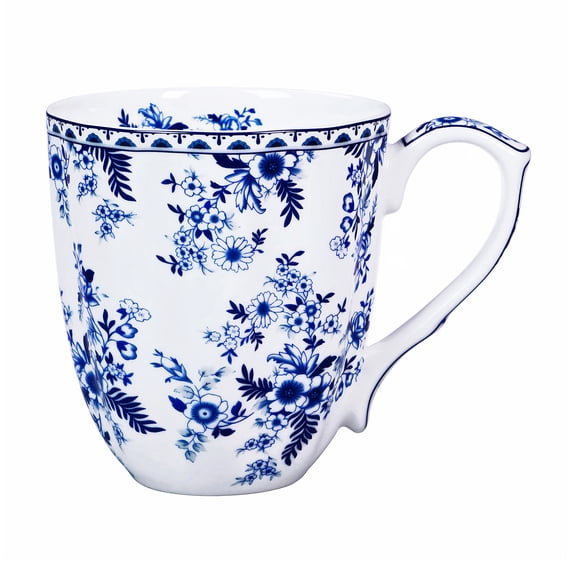LanHong 14oz Floral Coffee Mug with Handle Bone China Coffee Tea Cup Christmas Birthday Gifts for Women Men Family Friend