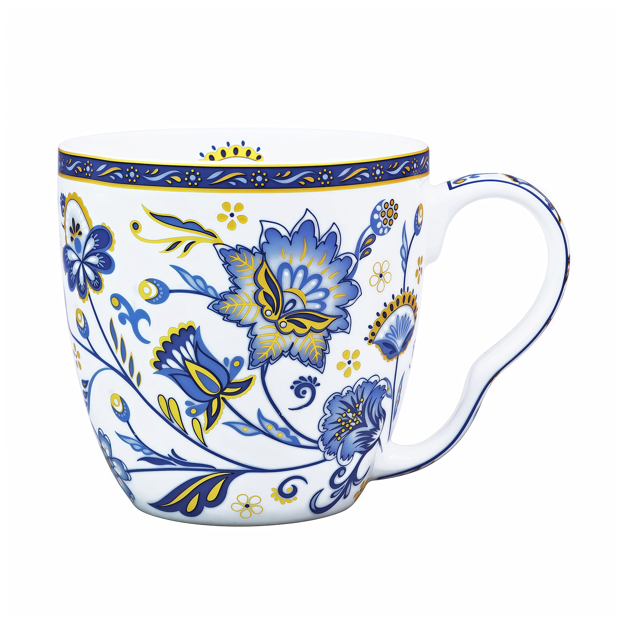 LanHong 16 oz Bone China Coffee Mug, Floral Coffee Tea Cup with Handle,  Microwave and Dishwasher Safe Coffee Cup Gift for Friend Colleague Dad Mom