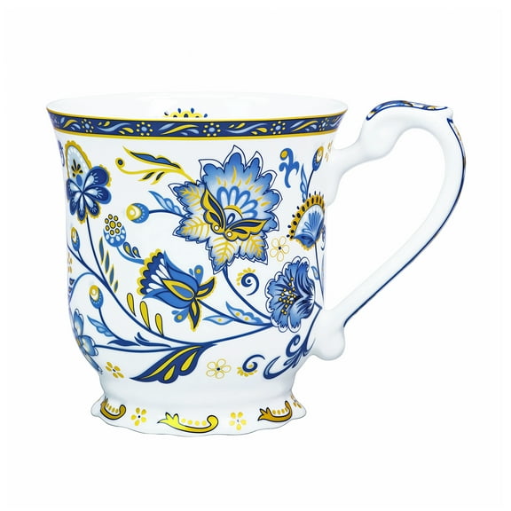 LanHong Bone China Coffee Mug with Floral Pattern - 11.8oz Elegant Flower Design Tea Coffee Cup - Perfect for Tea, Cocoa, Hot Beverages -Birthday Christmas Gift for Women Men