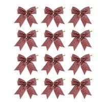 LanSuare 12Pcs Christmas Glitter Bow Decorations, Small Sequin Bows Christmas Tree Ornaments, Sequin Ties Xmas Bows for Home Wreaths, Holiday Party, Gift Wrapping(3.9"x3.5", Light-pink)