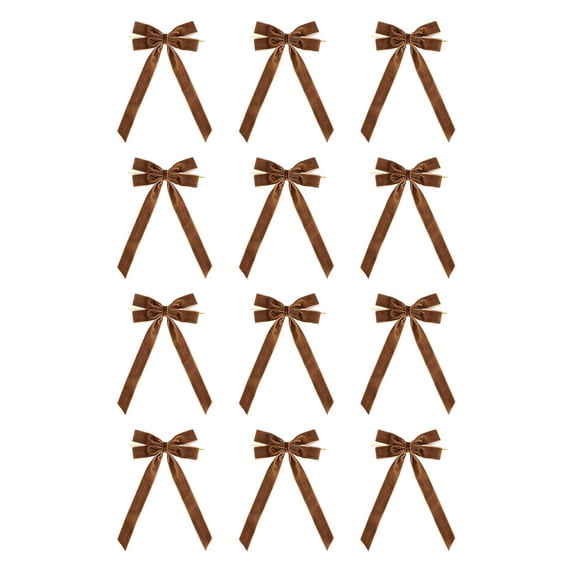 LanSuare 12Pcs Large Velvet Bows for Christmas Tree Decorations, Ribbon Bows Xmas Ornaments for Tree Home, Party Front Door, Wreath Holiday Decor(10"x5.1",Brown)