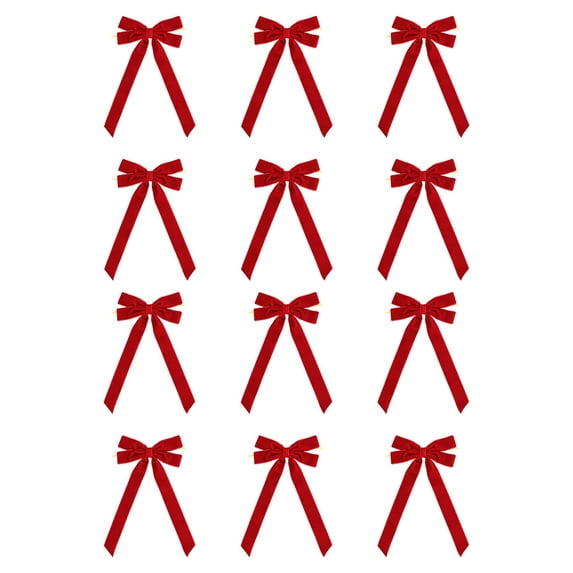 LanSuare 12Pcs Large Velvet Bows for Christmas Tree Decorations, Ribbon Bows Xmas Ornaments for Tree Home, Party Front Door, Wreath Holiday Decor(10"x5.1", Red)