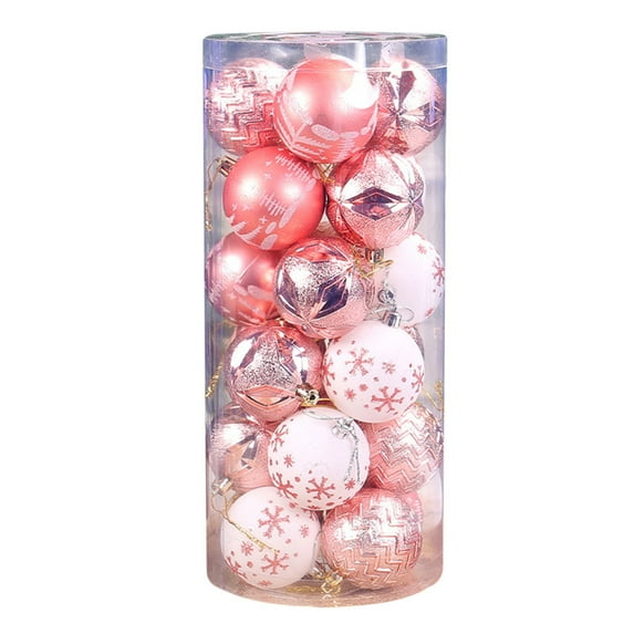 LanSuare 24Pcs Christmas Ball Ornaments, 2.3" Painted Plastic Christmas Balls, Shatterproof Hanging Ball Ornaments for Xmas Trees, Holiday Scene Decoration(Light-pink)