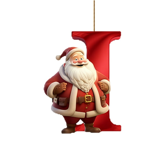 LanSuare 26 Christmas Letter Ornaments with Santa Claus, 3.2Inch Xmas Alphabet Christmas Ornament, A to Z Letters Hanging Ornament for Holiday Christmas Hanging Decoration(I)