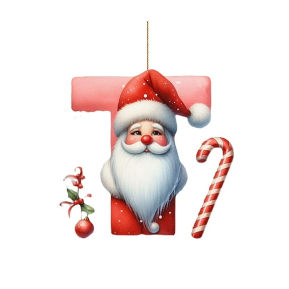 LanSuare 26 Initial Christmas Ornament with Santa Claus, 26 Letter Personalized Christmas Pendant for Christmas Tree Ornaments, Christmas Hanging Decoration(T)