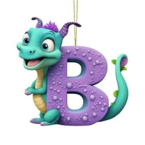 LanSuare 26 Letter Christmas Ornaments, 3.1Inch Colorful Dinosaur Shape Christmas Letter Tree Hanging Pendant, Xmas Initial for DIY Craft Ornaments(B)