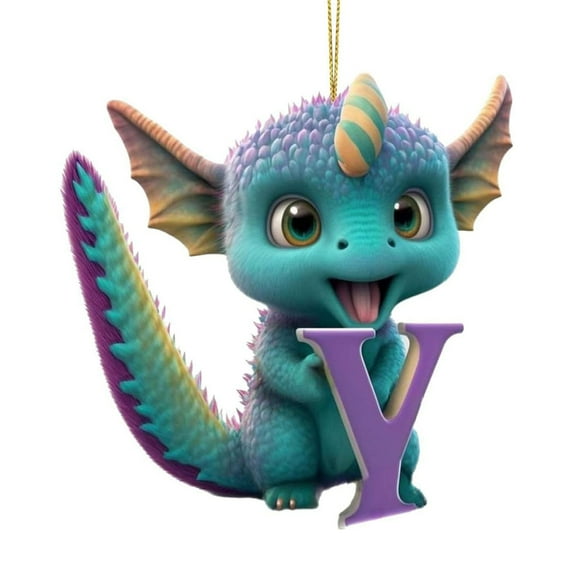 LanSuare 26 Letter Christmas Ornaments, 3.1Inch Colorful Dinosaur Shape Christmas Letter Tree Hanging Pendant, Xmas Initial for DIY Craft Ornaments(Y)