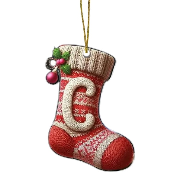 LanSuare 26 Letter Stocking Ornaments for Christmas Tree Decoration, 3.1" 2 DAcrylic Personalized Hanging Pendant Xmas Initial for DIY Craft Ornament, Party GIfts(C)