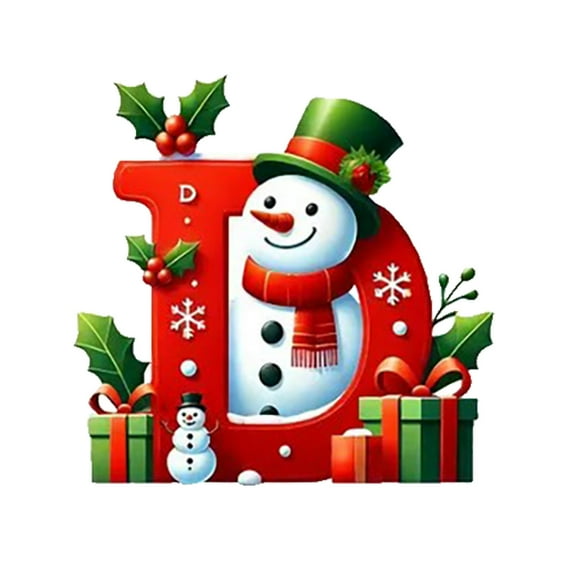 LanSuare 26 Letters Christmas Ornament with Snowman, 3.1Inch Christmas Tree Pendant, Personalized Christmas Ornaments for Christmas Decoration, Xmas Tree Hanging Decor（D）