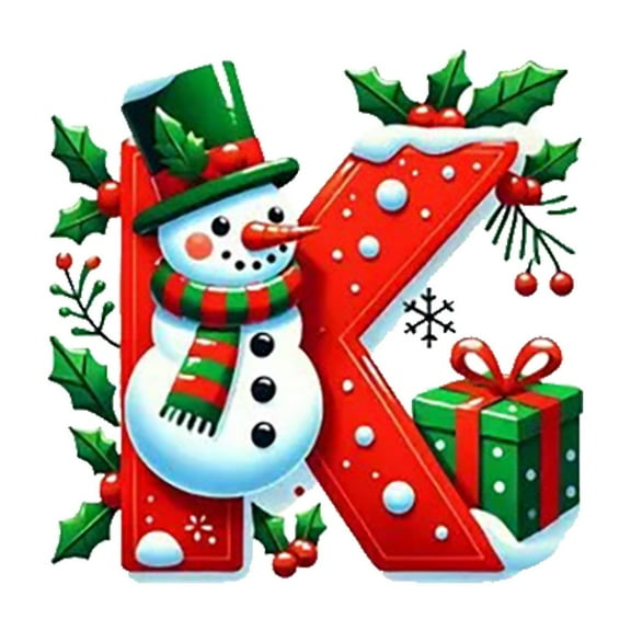 LanSuare 26 Letters Christmas Ornament with Snowman, 3.1Inch Christmas Tree Pendant, Personalized Christmas Ornaments for Christmas Decoration, Xmas Tree Hanging Decor（K）