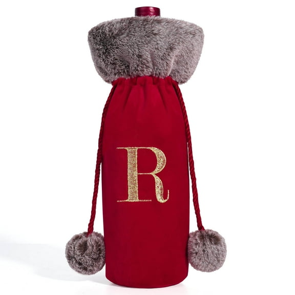 LanSuare 26 Letters Wine Gift Bags, Red Drawstring Wine Bottle Covers with Ropes and Tags for Christmas, Wedding, Travel, Birthday, Holiday Party(R)