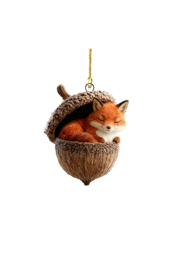 2D Forest Animal Acorn Ornaments, 3.1" Woodland Animal Christmas Ornaments, Acrylic Personalized Hanging Ornament for Backpack Keychain, Christmas Tree Decor(Fox)