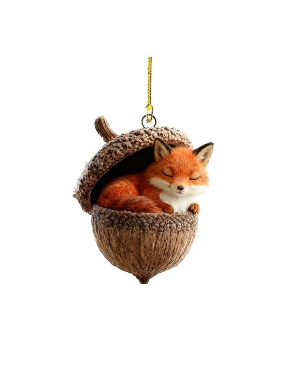 2D Forest Animal Acorn Ornaments, 3.1" Woodland Animal Christmas Ornaments, Acrylic Personalized Hanging Ornament for Backpack Keychain, Christmas Tree Decor(Fox)