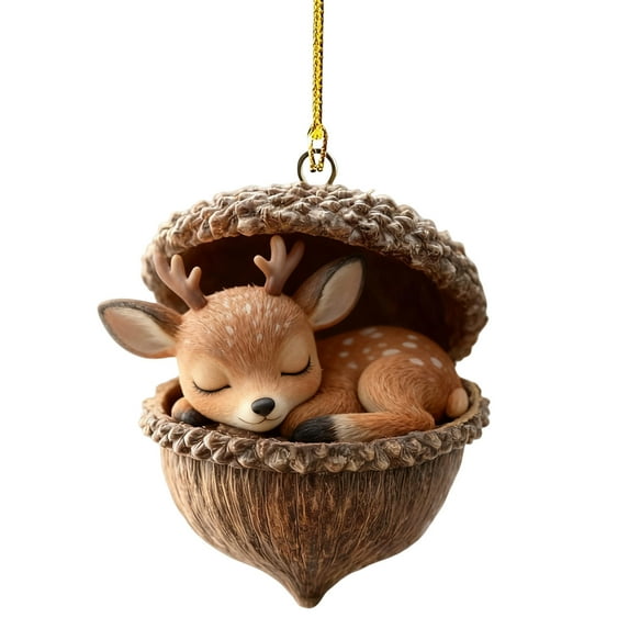 LanSuare 2D Forest Animal Acorn Ornaments, 3.1" Woodland Animal Christmas Ornaments, Acrylic Personalized Hanging Ornament for Backpack Keychain, Christmas Tree Decor(Deer)