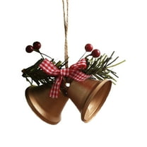 LanSuare 2Pcs Christmas Metal Jingle Bells, Multicolour Bells with Red Bow Pinecone and Berry Hanging Ornament, Xmas Ornament for Christmas Tree, Holiday Decoration