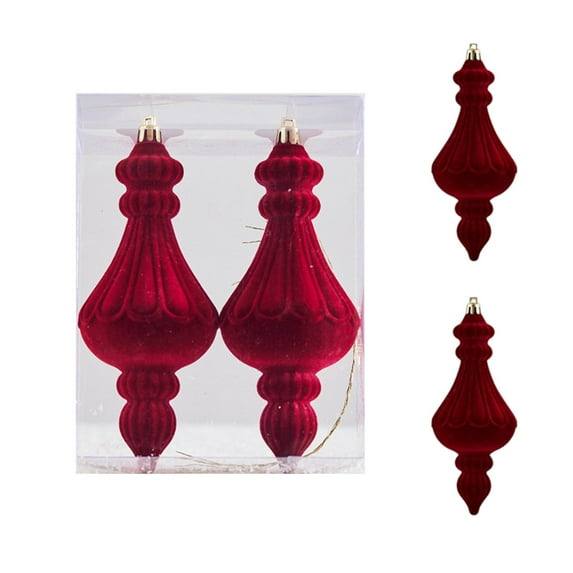 LanSuare 2Pcs Velvet Flocked Christmas Ornaments Balls, 7.9"x2.5" Soft-Touch Shatterproof Plastic Conical-Shaped Hanging Ornament Balls for Holiday Tree Decor, Festival Party Decor