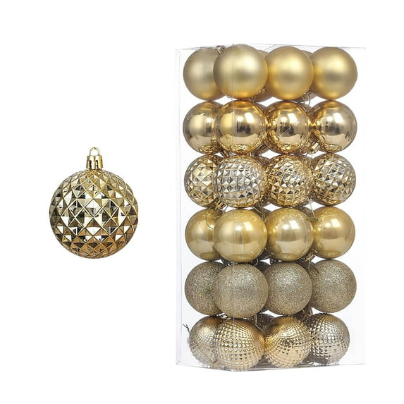 LanSuare 36Pcs Christmas Balls Ornaments, 2.3 Inch Stripe Pattern Glittering Hanging Balls, Shatterproof Plastic Hanging Ornaments, Baubles Pendants for Xmas Tree, Party Scene Decoration
