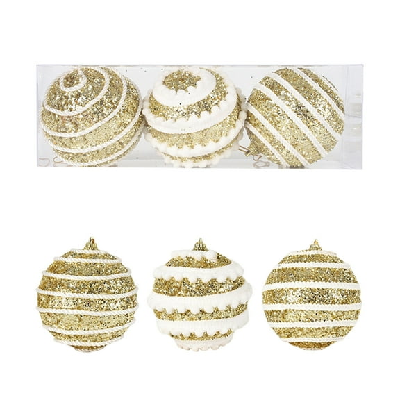 LanSuare 3Pcs Christmas Balls Ornaments, 3.1" Glittering Shatterproof Painted Xmas Hanging Ball Ornaments, for Xmas Tree Decor, Party Accessories Decor(Gold)
