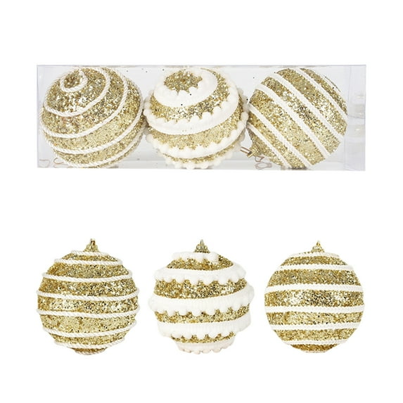 LanSuare 3Pcs Christmas Balls Ornaments, 3.1" Glittering Shatterproof Painted Xmas Hanging Ball Ornaments, for Xmas Tree Decor, Party Accessories Decor(Gold)