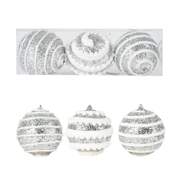 LanSuare 3Pcs Christmas Balls Ornaments, 3.1" Glittering Shatterproof Painted Xmas Hanging Ball Ornaments, for Xmas Tree Decor, Party Accessories Decor(White)