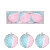 LanSuare 3Pcs Velvet Flocked Christmas Ornaments Balls, 2.3" Soft-Touch Shatterproof Plastic Hanging Ornament Balls for Holiday Tree Decor, Festival Party Decor(Blue-pink)