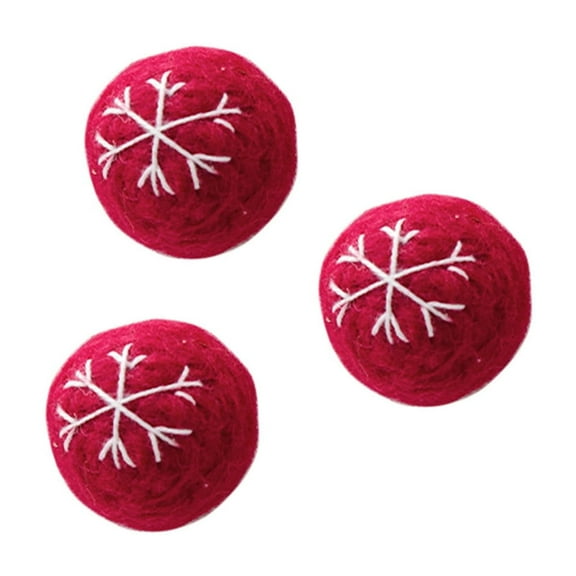 LanSuare 3Pcs Wool Felted Christmas Balls, 1.1Inch Christmas Tree Ball Ornaments, Red-White Xmas Hanging Ornaments for Holiday Party Decoration