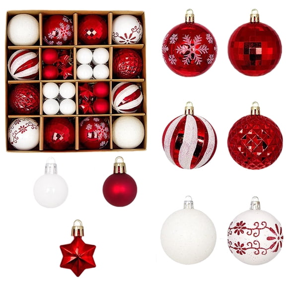 LanSuare 44Pcs Christmas Balls Ornaments, 2.3Inch Stripe Pattern Red & White Glittering Hanging Balls, Shatterproof Hanging Ornaments for Xmas Tree, Party Decoration