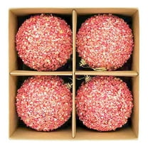 LanSuare 4Pcs Christmas Balls Ornaments, 3.14Inch Stripe Pattern Multicolor Glittering Hanging Balls, Shatterproof Ornaments for Xmas Tree, Party Decoration