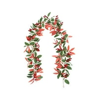 LanSuare 5.4FT Christmas Artificial Garlands, Xmas Holly Leaves Garland with Red Berries and Light-pink Leaves, Winter Snowy Hanging Garlands for Table, Mantle, Fireplace, Outdoor Xmas Decor