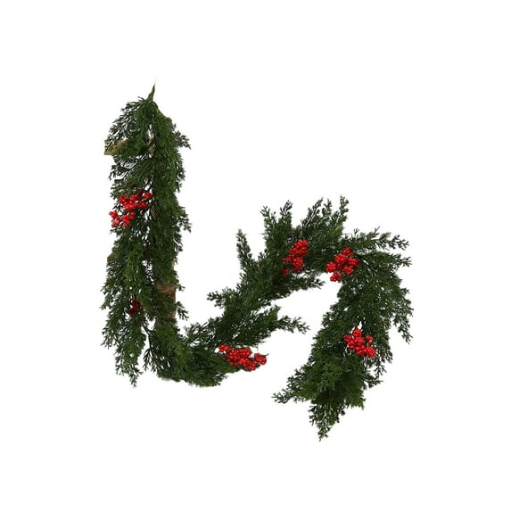 LanSuare 5.6FT Christmas Norfolk Pine Garland, Real Touch Artificial Garlands with Pine Cones and Red Berries, Faux Winter Garland for Table, Mantle, Fireplace, Xmas Decorations