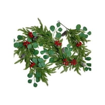 LanSuare 5.7FT Christmas Norfolk Pine Garland, Artificial Garlands with Pine Cones Red Berries Eucalyptus Leaves, Faux Winter Garland for Table, Mantle, Fireplace, Xmas Decorations