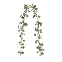 LanSuare 5.8FT Faux Eucalyptus Leaves Garland with White Berries, Artificial Ivy Eucalyptus Leaves Fake Silver Greenery Hanging Garland for Wedding Backdrop Arch Party Decor