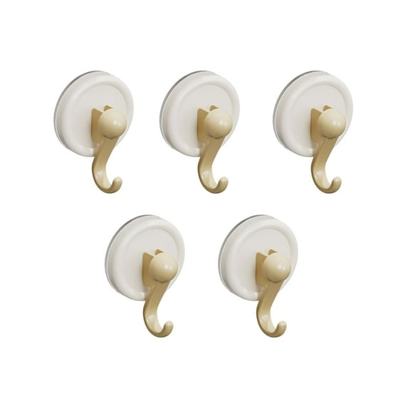 LanSuare 5Pcs Adhesive Hooks for Hanging Heavy-Duty, Wall Hangers without Nails Traceless Removable, Waterproof and Rustproof Multiple Uses for Bathroom Kitchen Home, 3.1"x2.3" Beige