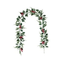 LanSuare 6.5FT Christmas Norfolk Pine Garland with Red Berries and Eucalyptus Leaves, Suitable for Holiday Season, Mantel, Fireplace, Table Runner Centerpiece, Indoor Outdoor Decor
