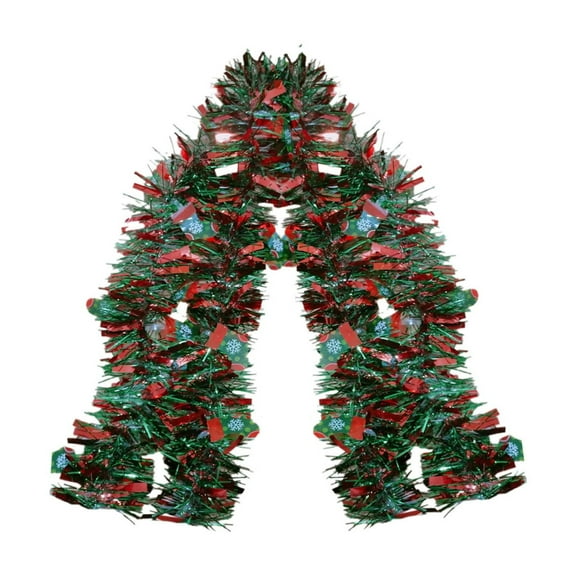 LanSuare 6.5FT Christmas Tinsel Garlands with Xmas Stocking, Metallic Twist Glitter Hanging Garland Ornaments, Suitable for Christmas Tree, Party Supplies Decoration(Green Red)