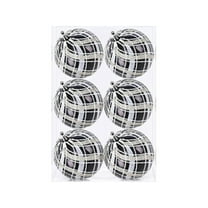 LanSuare 6Pcs Christmas Balls Ornaments, White-Black Plaid Pattern Glittering Hanging Balls, Shatterproof Ornaments for Xmas Tree, Party Decoration(2.3/3.1Inch)