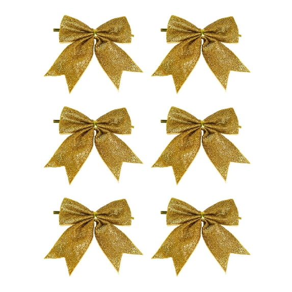 LanSuare 6Pcs Christmas Glitter Bow Decorations, Small Sequin Bows Christmas Tree Ornaments, Sequin Ties Xmas Bows for Home Wreaths, Holiday Party, Gift Wrapping(3.9"x3.5", Gold)