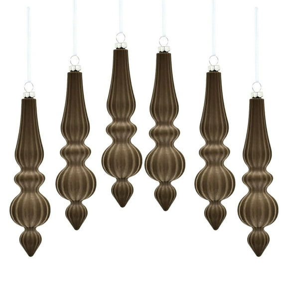 LanSuare 6Pcs Velvet Flocked Christmas Ball Ornaments, 6.7x1.6Inch Gourd Shape Plastic Shatterproof Balls for Xmas Tree Decoration, Khaki