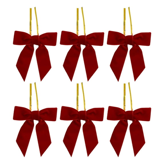 LanSuare 6Pcs Velvet Small Bows for Christmas Tree Ornaments, Twist Tie Velvet Bows, Suitable for Indoor, Outdoor, Wreaths, Holiday Xmas Tree, Wrapping Crafts(3.1"x3.1", Wine Red)
