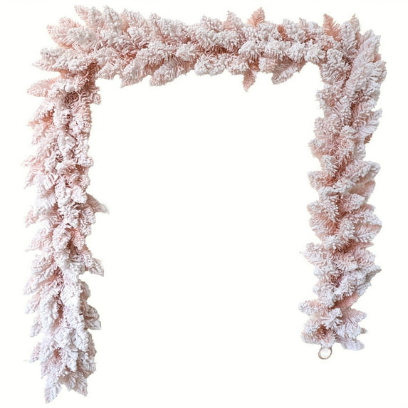 LanSuare 8.8FT Christmas Flocked Snow Norfolk Pine Garlands, Artificial Winter Real Touch Garland, Faux Snowy Pine Cedar Garland for Mantle, Fireplace, Table, Xmas Decor(Light-pink)