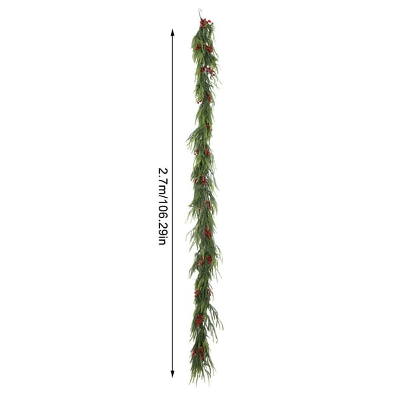 LanSuare 8.8FT Christmas Norfolk Pine Garland, Real Touch Artificial Garlands with Red Berries, Faux Winter Garland for Table, Mantle, Fireplace, Xmas Decorations