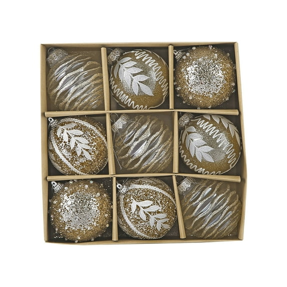 LanSuare 9Pcs Christmas Ball Ornaments for Tree, 3.1Inch Stripe Pattern Multicolour Glittering Balls, Hanging Pendants for Christmas Decor, Holiday Party Event