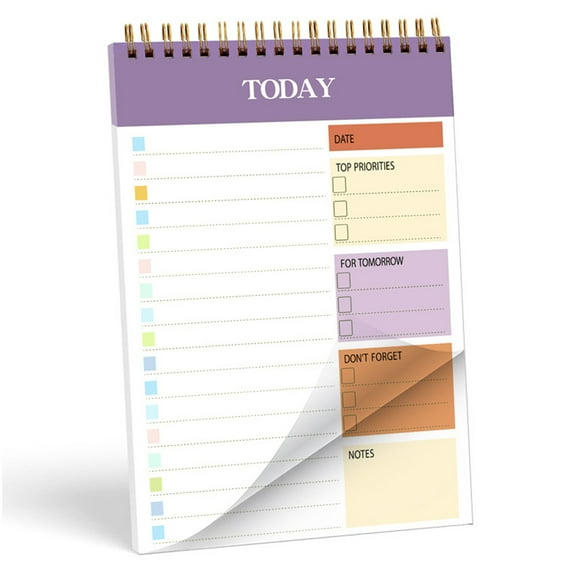 LanSuare A5 English Notebook, High Color Coil Planner, Daily Schedule Notepad, Sticky Notes Included, for Learning, Planning, Note Taking