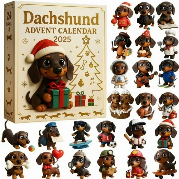 LanSuare Advent Calendar 2025 with 24 Pcs Dachshund Dog Hanging Ornaments, Christmas 24 Days Countdown Calendar, Christmas Tree Decorations, Party Favor Gifts for Grandkids Teen