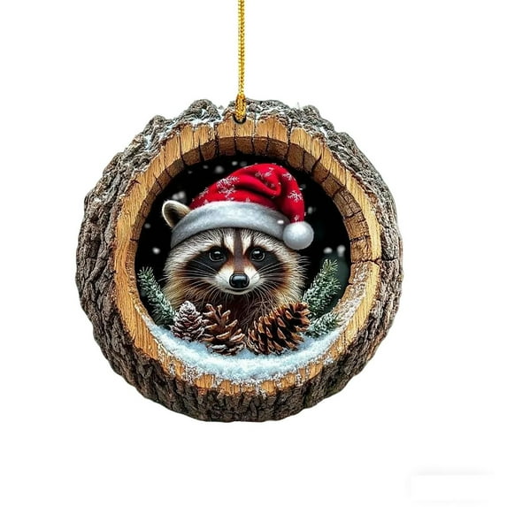 LanSuare Animal Ornaments for Christmas Tree, 3.1" 2D Acrylic Forest Animal Christmas Ornaments, Little Animals Christmas Hanging Ornament, Gift for Animal Lovers (Raccoon)