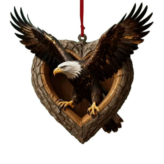 LanSuare Animal Ornaments for Christmas Tree, 3.1" 2D Heart-shape Acrylic Forest Animal Christmas Ornaments, Christmas Hanging Ornament, Gift for Animal Lovers (Eagle)